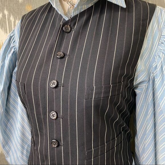 Ralph Lauren Collection ~ Black Wool Pinstripe Waistcoat Gilet Vest - Picture 12 of 16